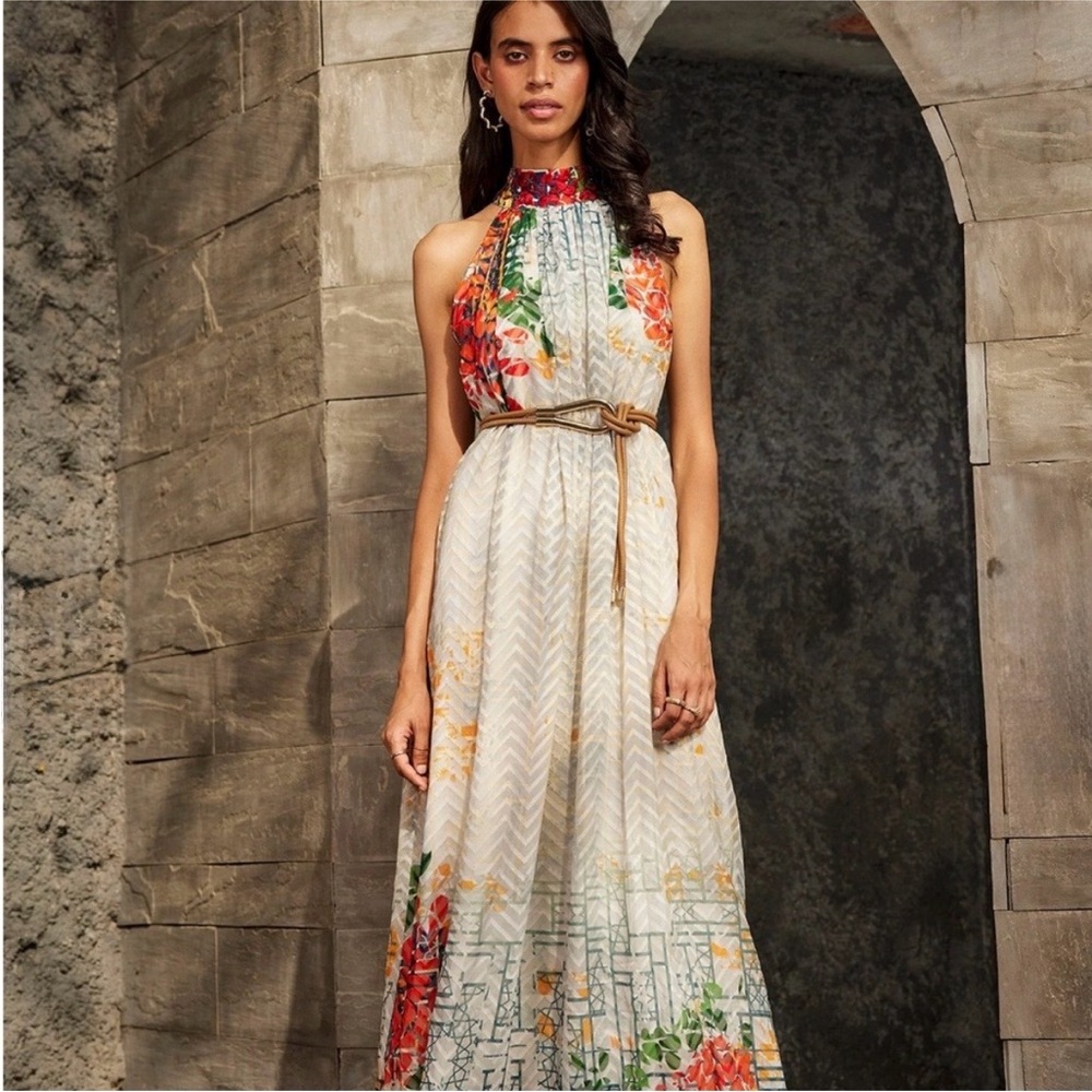 Bhanuni by Jyoti Embellished Floral Halter Maxi Dress Multicolor Size Large